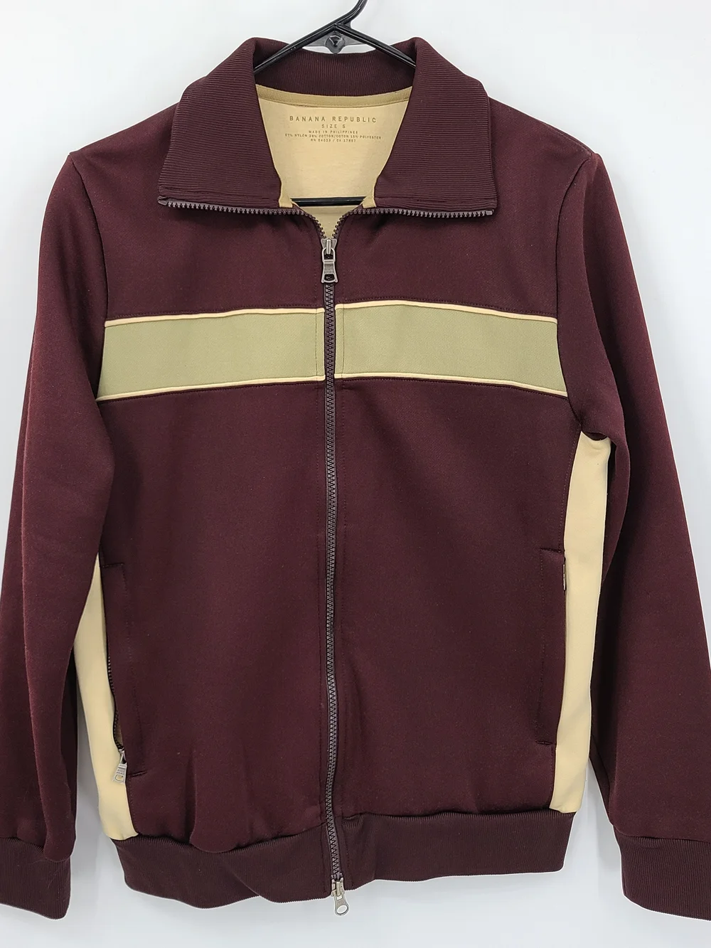 Y2K 2004 Banana Republic Maroon and Beige Fleece Zip Track Jacket Size Small